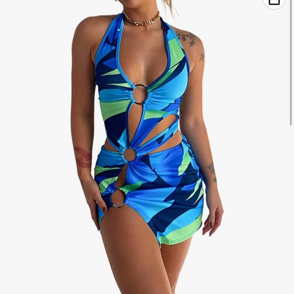 Sunloudy Womens Sexy Halter Neck Cutout Dress